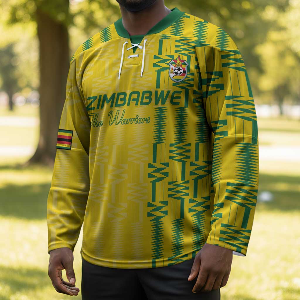 Custom Zimbabwe Football Hockey Jersey Come On Warriors - Kente Pattern - African Pride