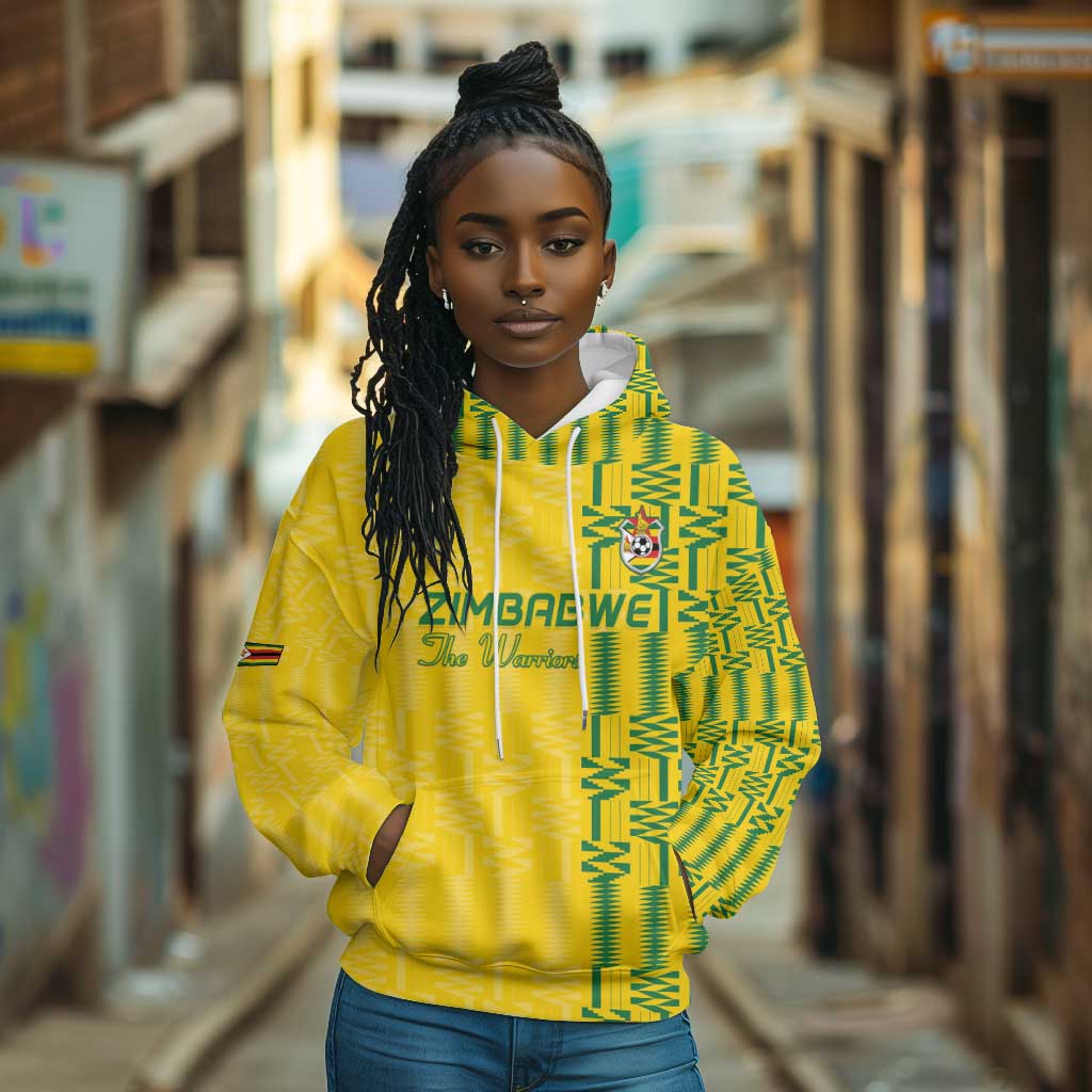 Custom Zimbabwe Football Hoodie Come On Warriors - Kente Pattern - African Pride