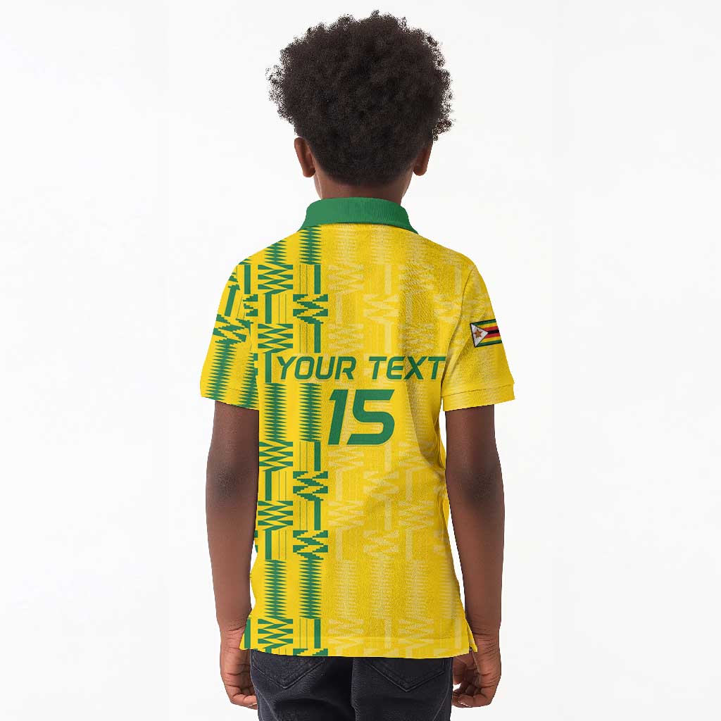 Custom Zimbabwe Football Kid Polo Shirt Come On Warriors - Kente Pattern - African Pride