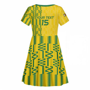 Custom Zimbabwe Football Kid Short Sleeve Dress Come On Warriors - Kente Pattern - African Pride
