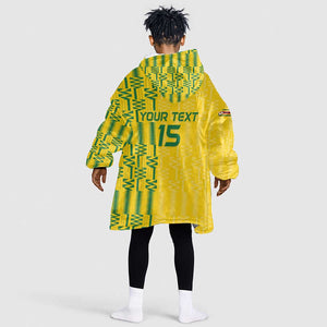Custom Zimbabwe Football Kid Wearable Blanket Hoodie Come On Warriors - Kente Pattern - African Pride