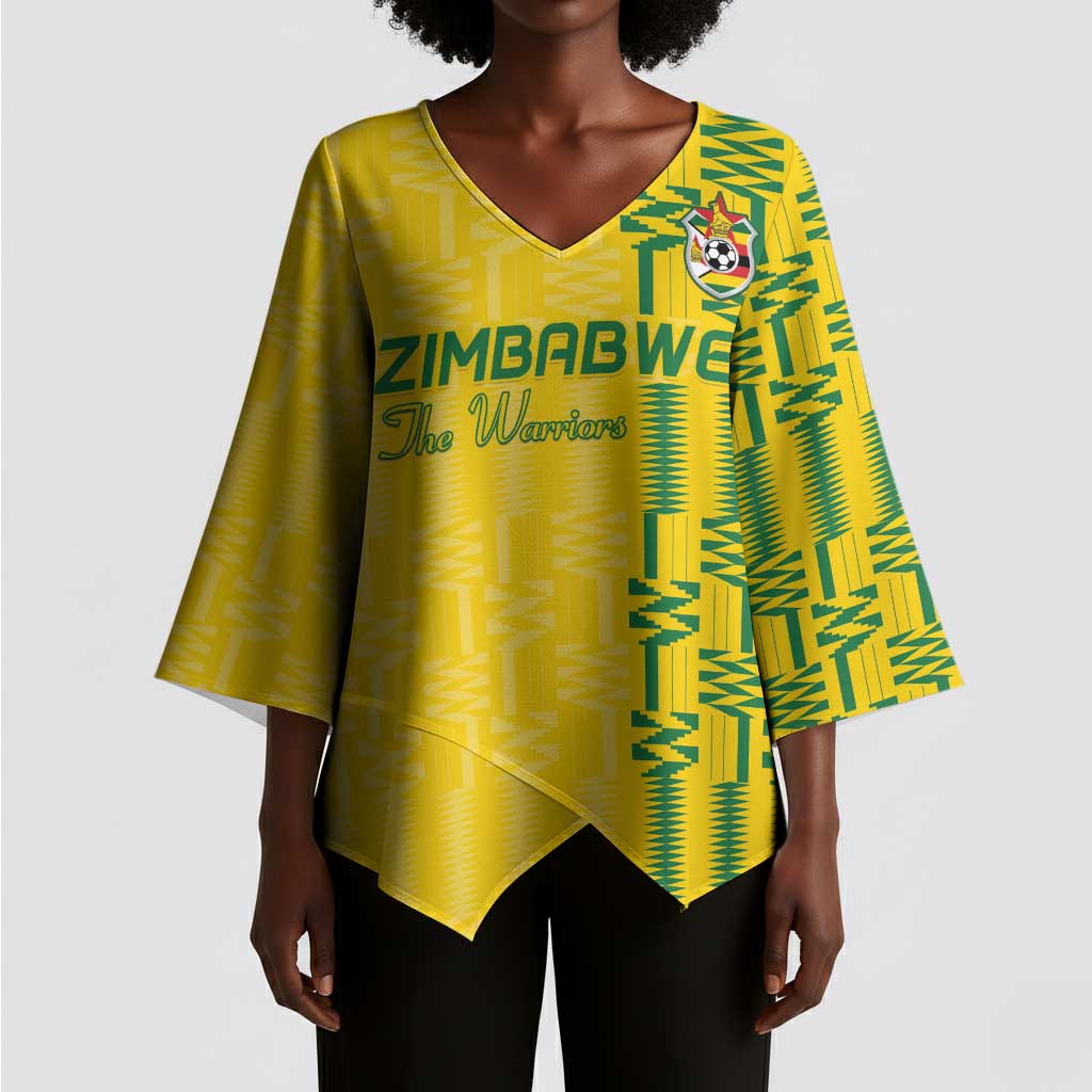 Custom Zimbabwe Football Kimono Sleeve Blouse Come On Warriors - Kente Pattern - African Pride