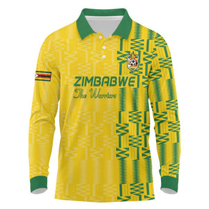 Custom Zimbabwe Football Long Sleeve Polo Shirt Come On Warriors - Kente Pattern - African Pride