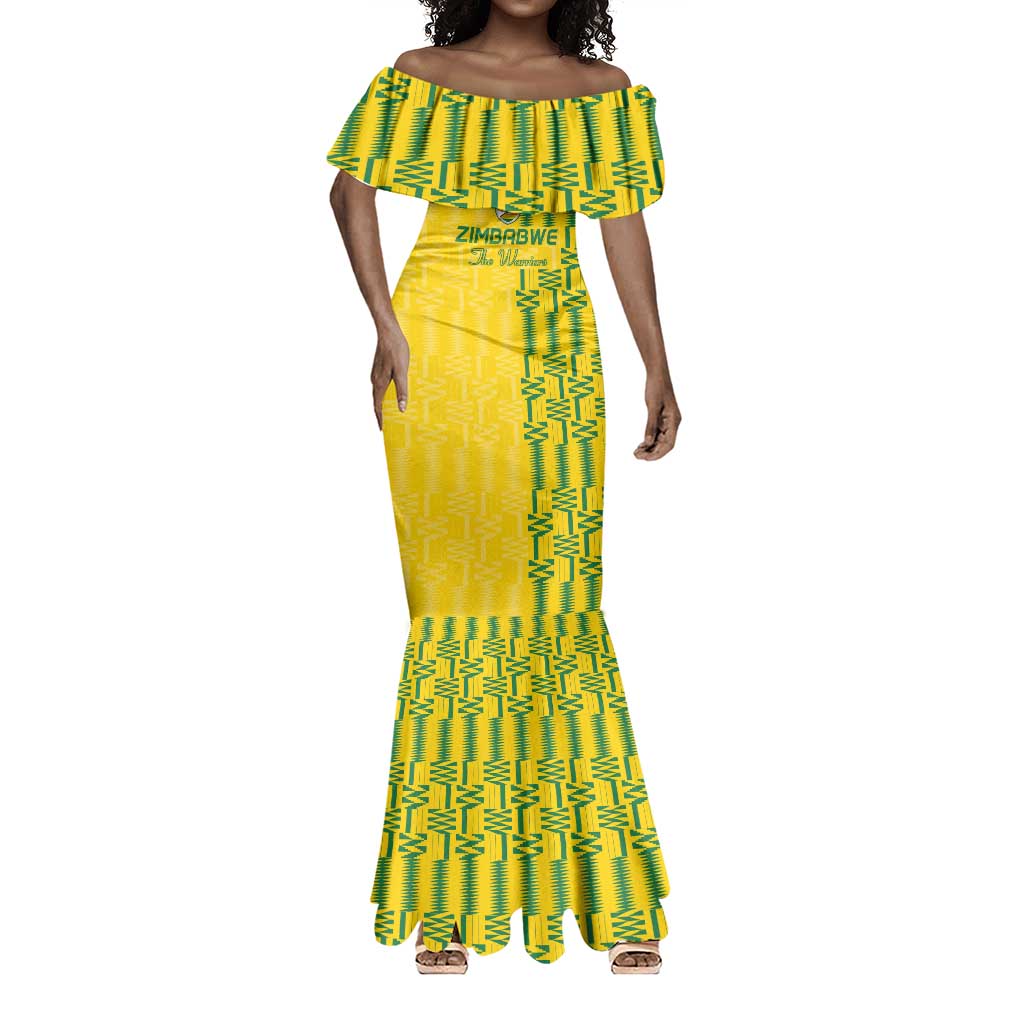 Custom Zimbabwe Football Mermaid Dress Come On Warriors - Kente Pattern - African Pride