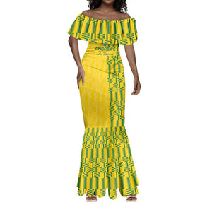 Custom Zimbabwe Football Mermaid Dress Come On Warriors - Kente Pattern - African Pride