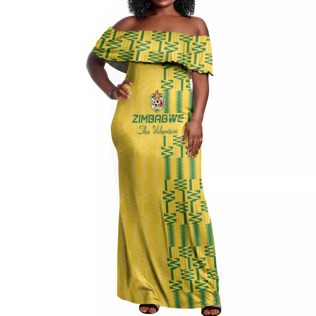 Custom Zimbabwe Football Off Shoulder Maxi Dress Come On Warriors - Kente Pattern - African Pride