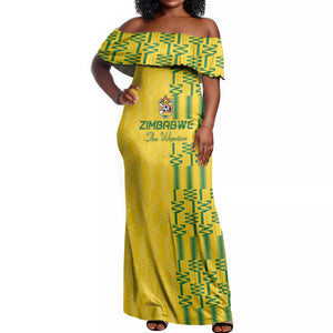 Custom Zimbabwe Football Off Shoulder Maxi Dress Come On Warriors - Kente Pattern - African Pride