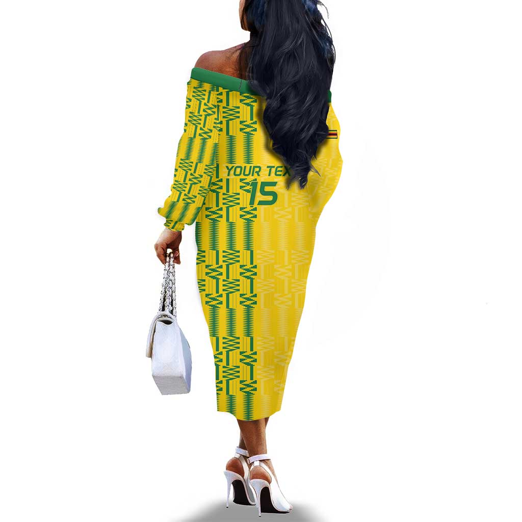 Custom Zimbabwe Football Off The Shoulder Long Sleeve Dress Come On Warriors - Kente Pattern - African Pride