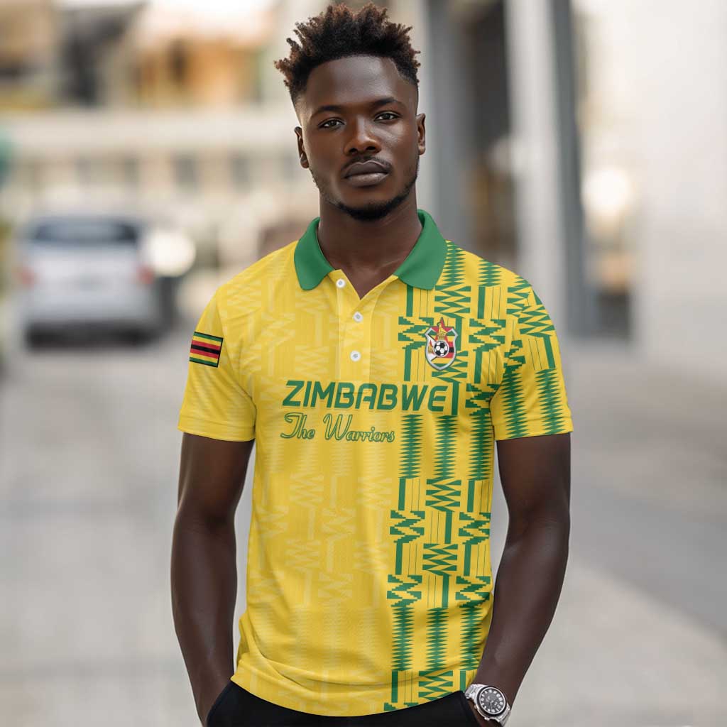 Custom Zimbabwe Football Polo Shirt Come On Warriors - Kente Pattern - African Pride