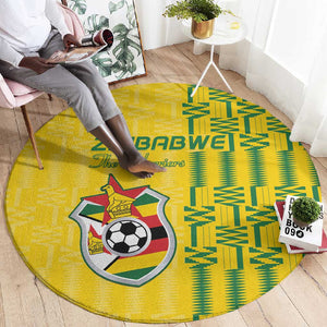 Zimbabwe Football Round Carpet Come On Warriors - Kente Pattern - African Pride