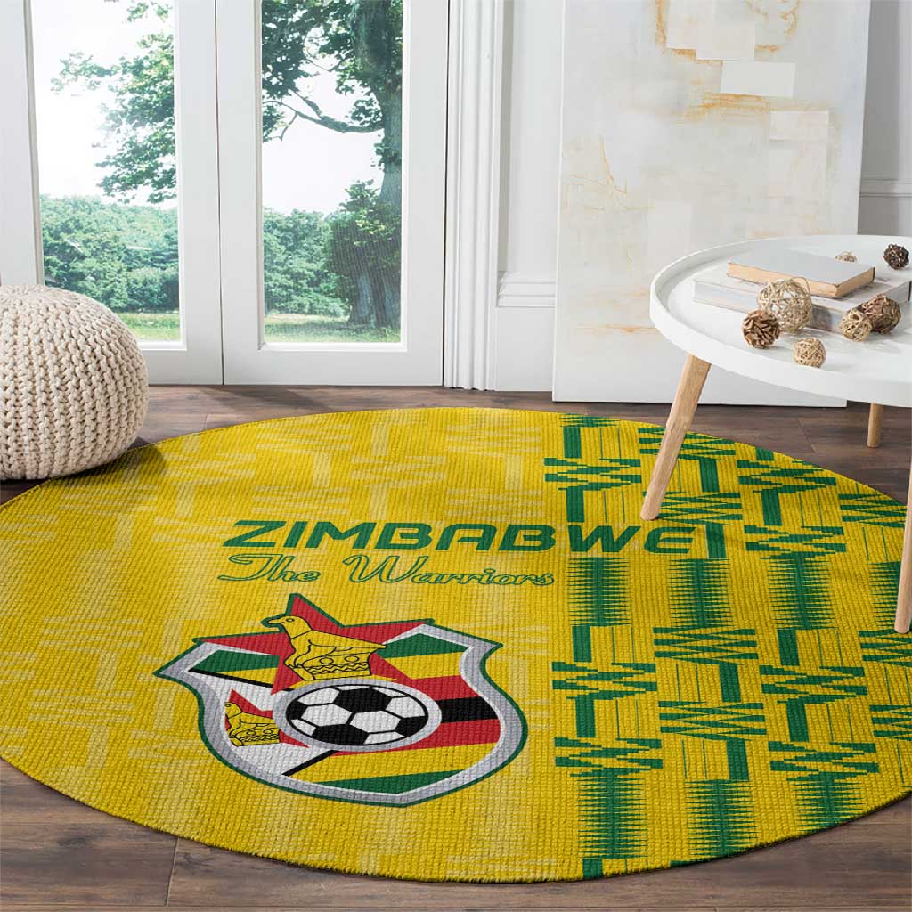 Zimbabwe Football Round Carpet Come On Warriors - Kente Pattern - African Pride