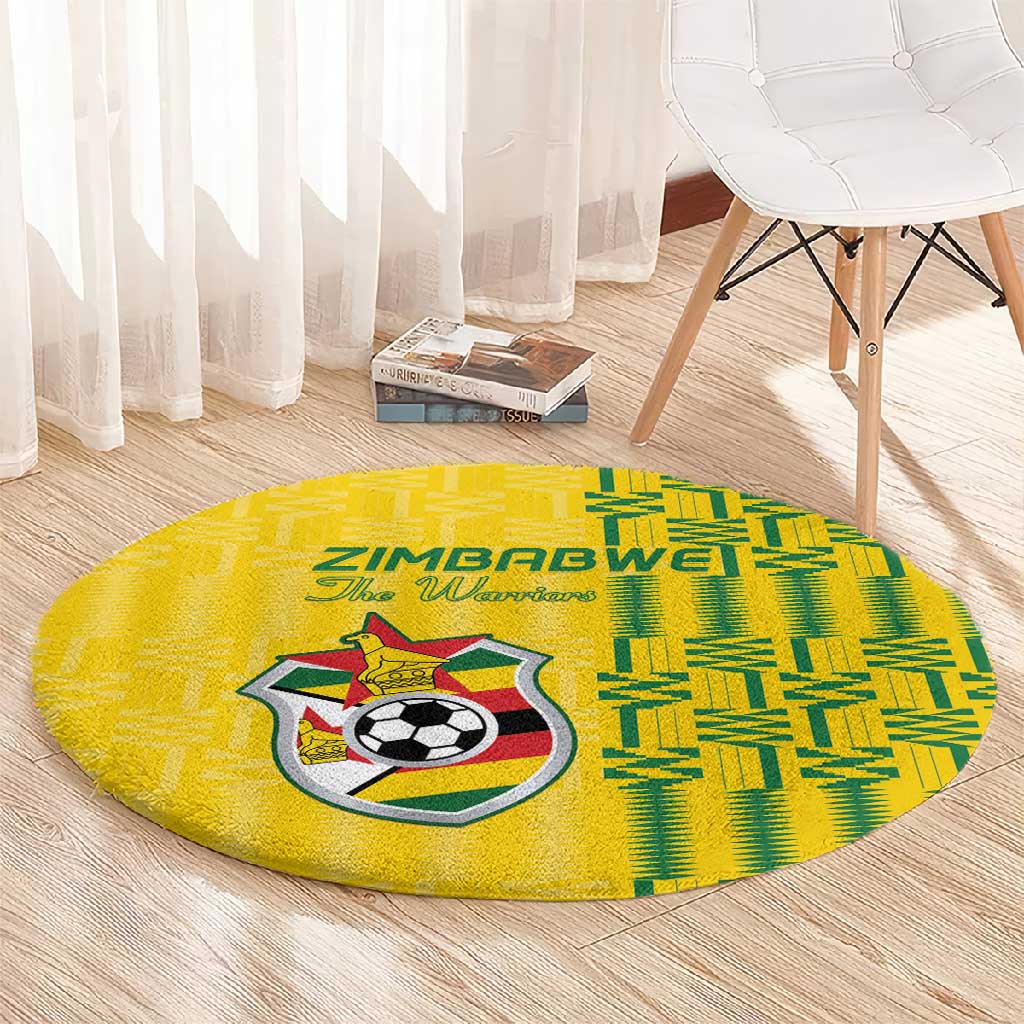 Zimbabwe Football Round Carpet Come On Warriors - Kente Pattern - African Pride