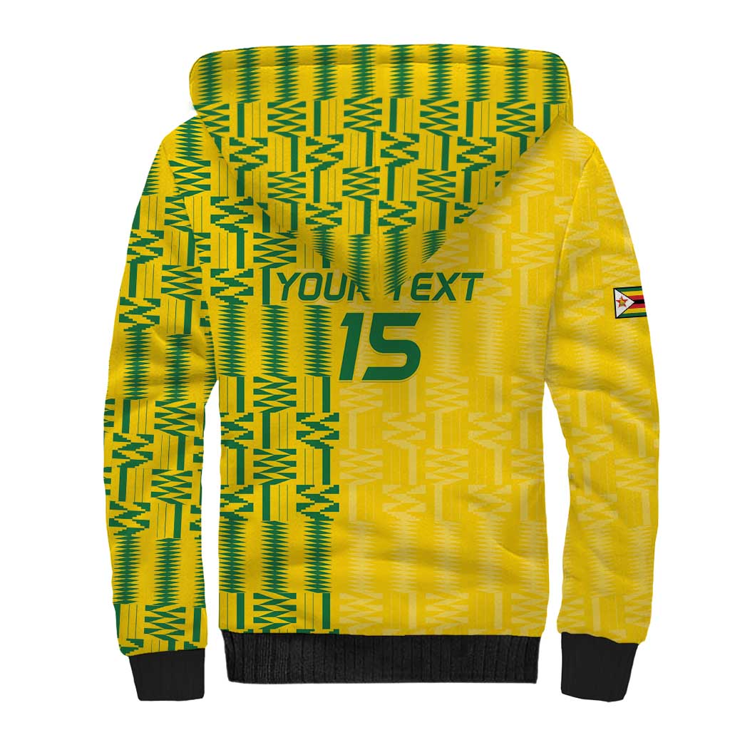 Custom Zimbabwe Football Sherpa Hoodie Come On Warriors - Kente Pattern - African Pride