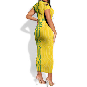 Custom Zimbabwe Football Short Sleeve Bodycon Dress Come On Warriors - Kente Pattern - African Pride