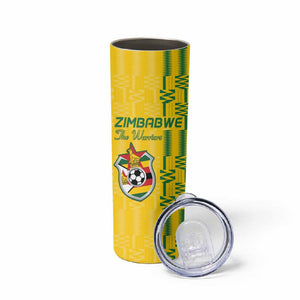 Custom Zimbabwe Football Skinny Tumbler Come On Warriors - Kente Pattern - African Pride