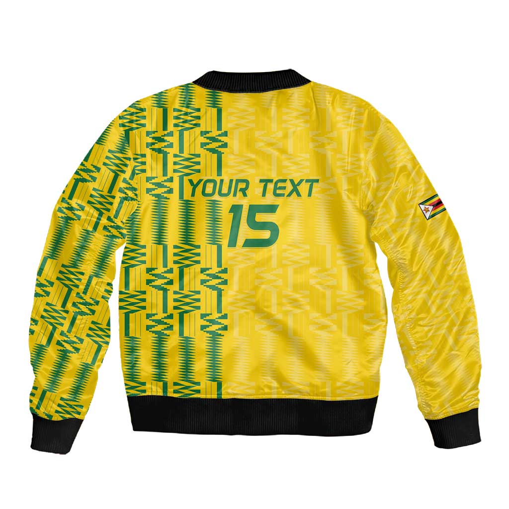 Custom Zimbabwe Football Sleeve Zip Bomber Jacket Come On Warriors - Kente Pattern - African Pride