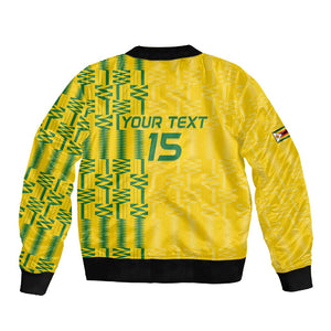 Custom Zimbabwe Football Sleeve Zip Bomber Jacket Come On Warriors - Kente Pattern - African Pride