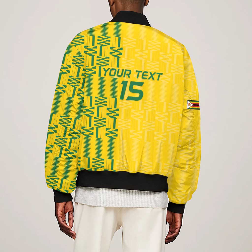 Custom Zimbabwe Football Sleeve Zip Bomber Jacket Come On Warriors - Kente Pattern - African Pride