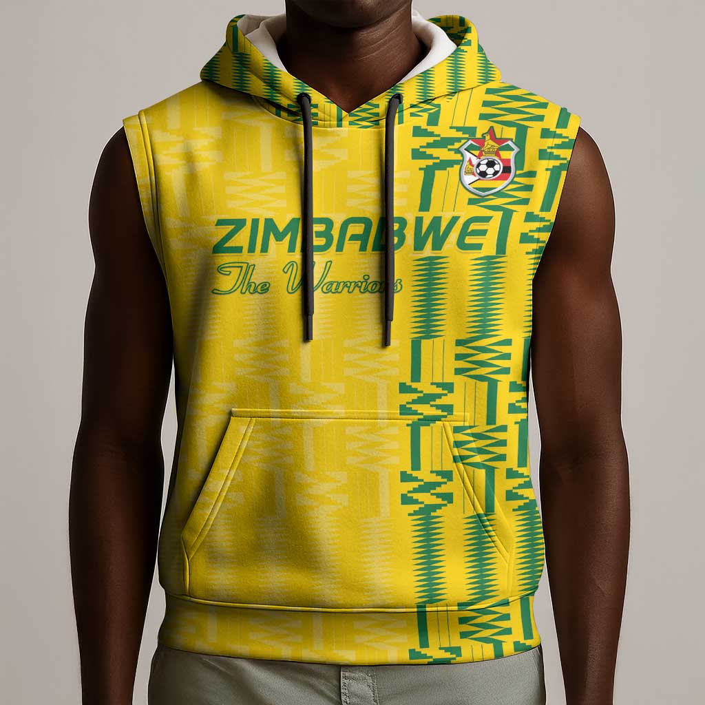 Custom Zimbabwe Football Sleeveless Hoodie Come On Warriors - Kente Pattern - African Pride