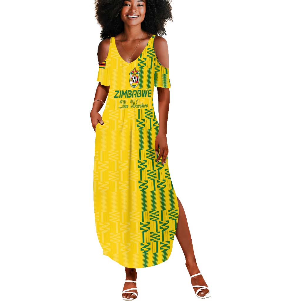 Custom Zimbabwe Football Summer Maxi Dress Come On Warriors - Kente Pattern - African Pride