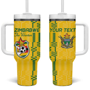 Custom Zimbabwe Football Tumbler With Handle Come On Warriors - Kente Pattern - African Pride