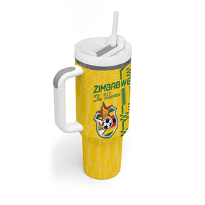 Custom Zimbabwe Football Tumbler With Handle Come On Warriors - Kente Pattern - African Pride