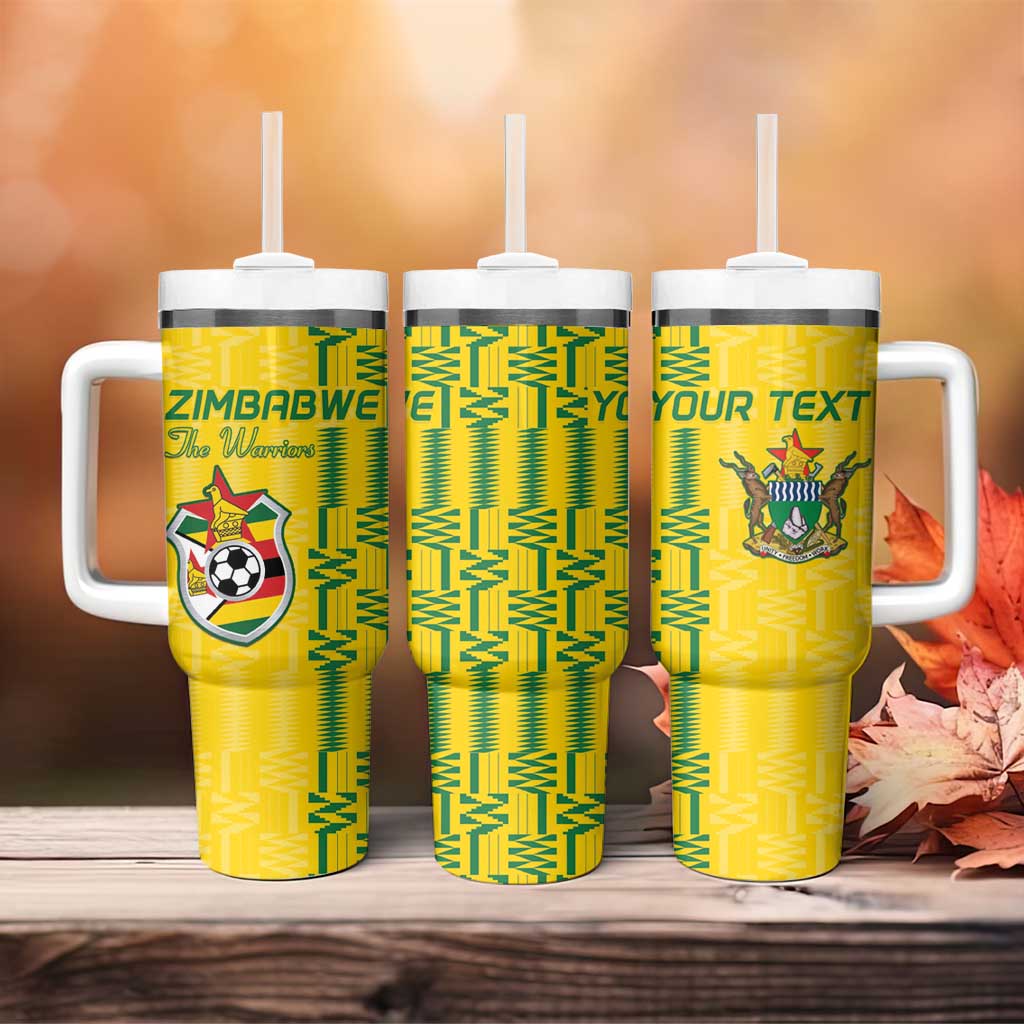 Custom Zimbabwe Football Tumbler With Handle Come On Warriors - Kente Pattern - African Pride