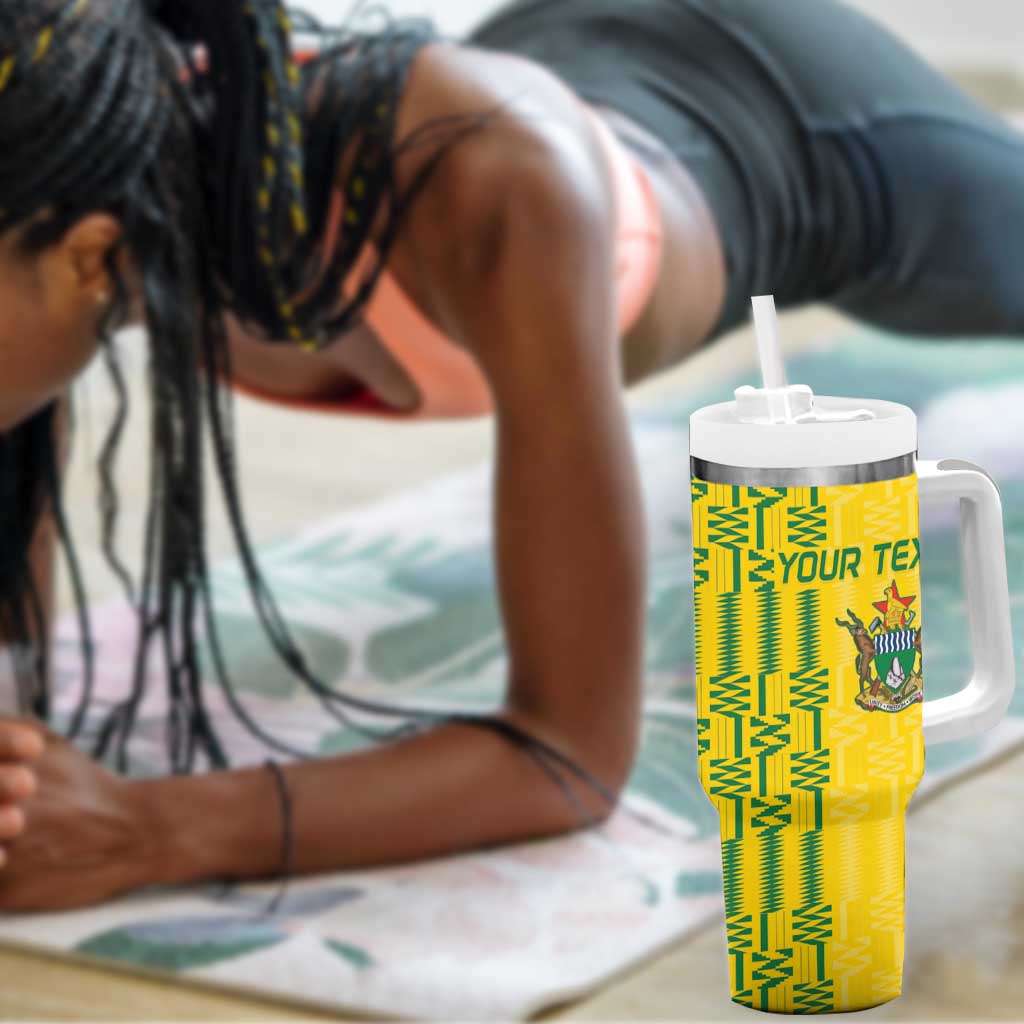Custom Zimbabwe Football Tumbler With Handle Come On Warriors - Kente Pattern - African Pride