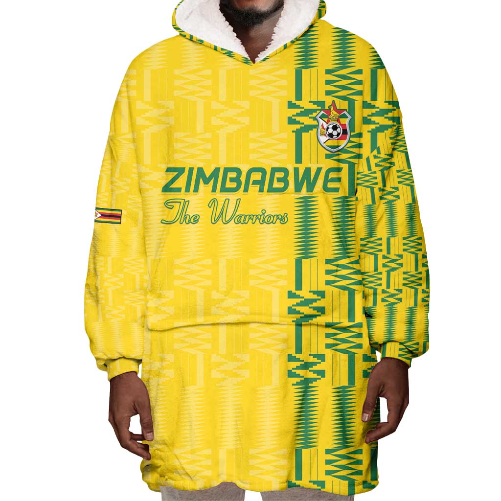 Custom Zimbabwe Football Wearable Blanket Hoodie Come On Warriors - Kente Pattern - African Pride