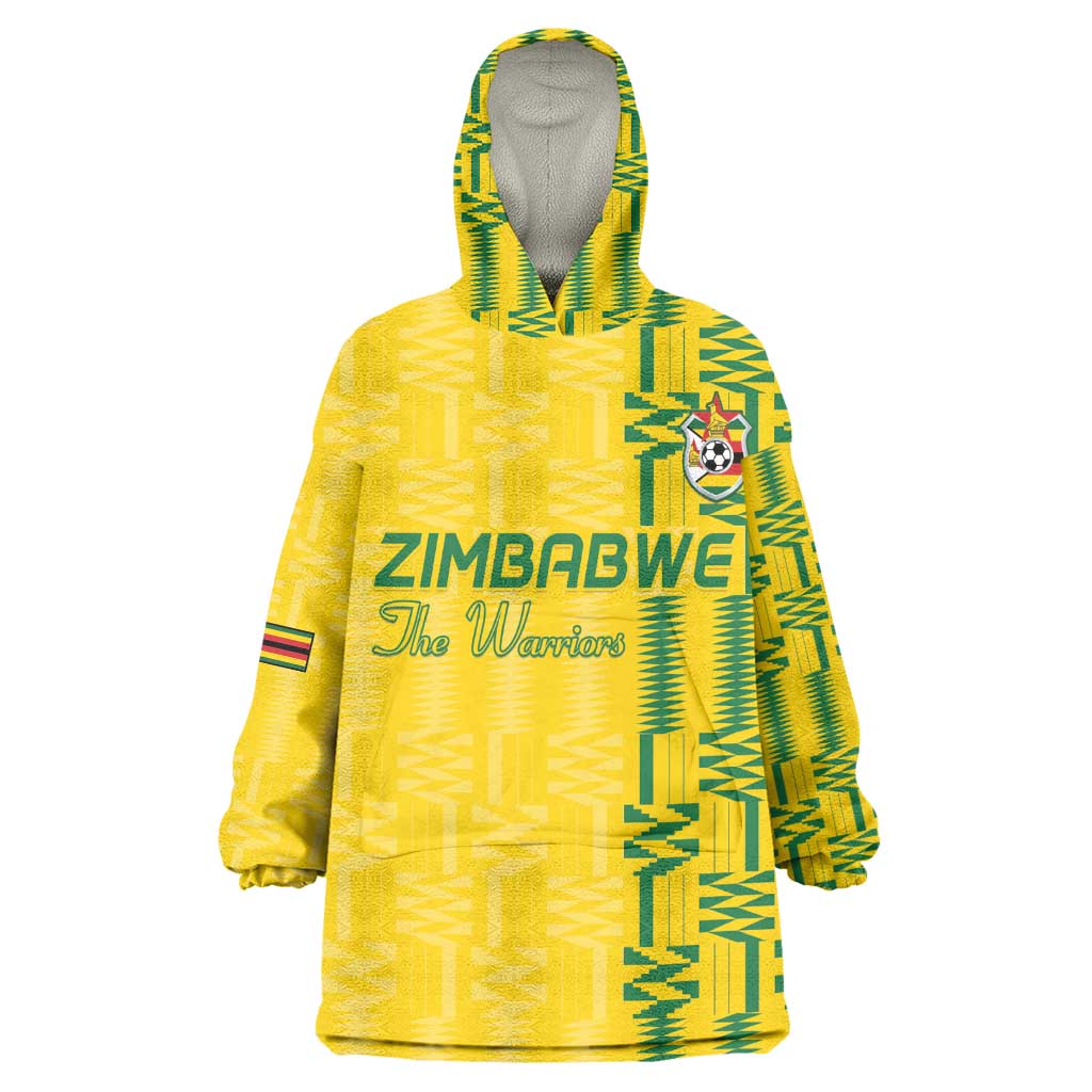 Custom Zimbabwe Football Wearable Blanket Hoodie Come On Warriors - Kente Pattern - African Pride