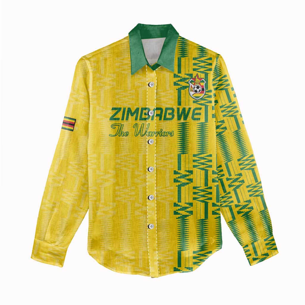 Custom Zimbabwe Football Women Casual Shirt Come On Warriors - Kente Pattern - African Pride
