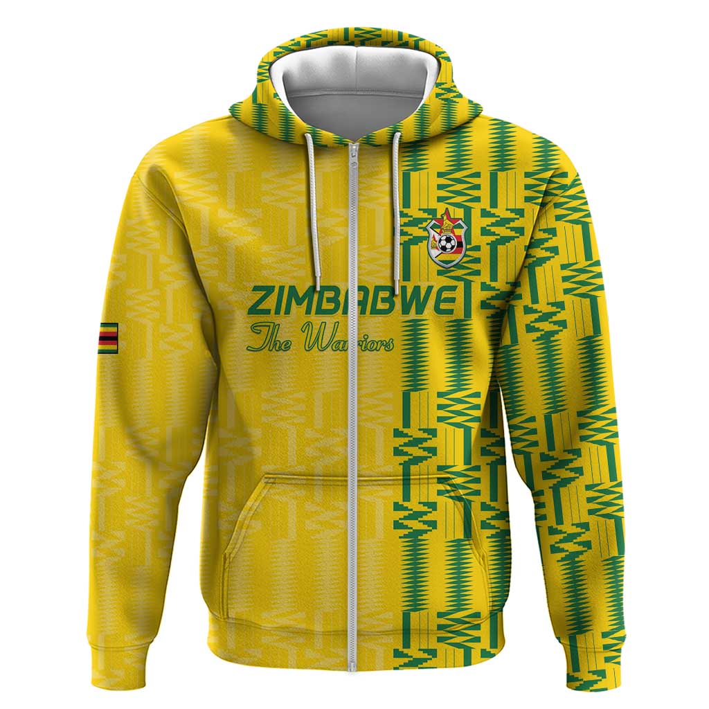 Custom Zimbabwe Football Zip Hoodie Come On Warriors - Kente Pattern - African Pride