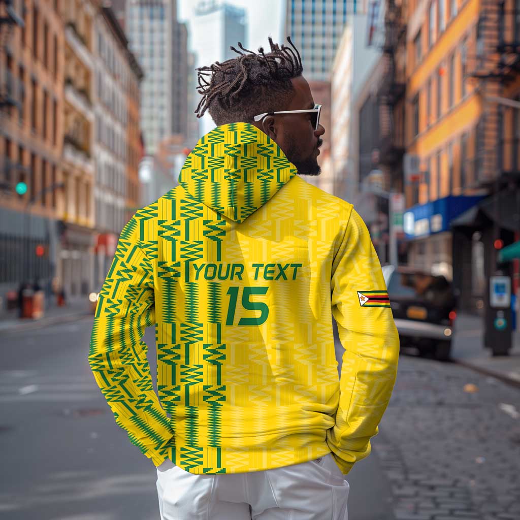 Custom Zimbabwe Football Zip Hoodie Come On Warriors - Kente Pattern - African Pride