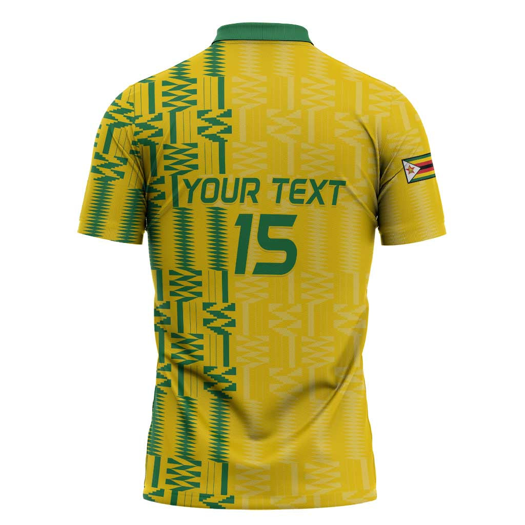 Custom Zimbabwe Football Zipper Polo Shirt Come On Warriors - Kente Pattern - African Pride