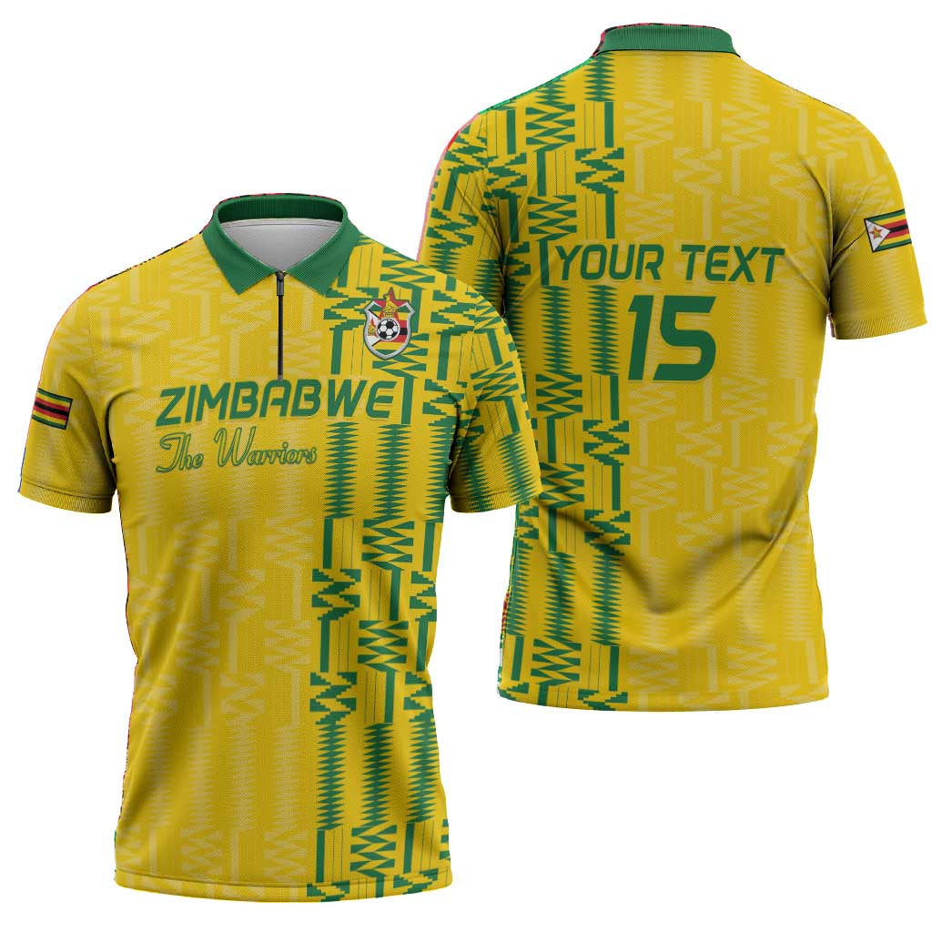 Custom Zimbabwe Football Zipper Polo Shirt Come On Warriors - Kente Pattern - African Pride