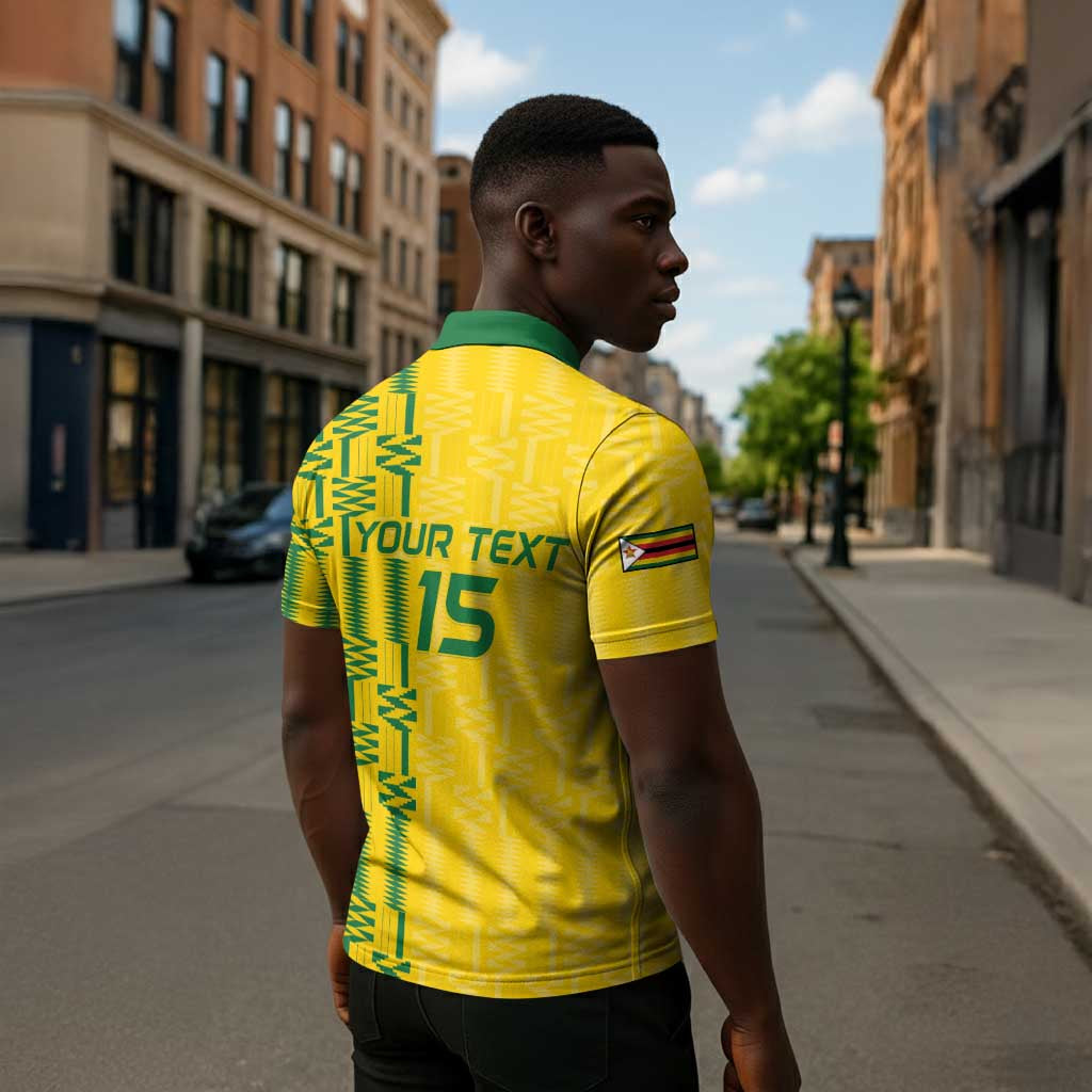 Custom Zimbabwe Football Zipper Polo Shirt Come On Warriors - Kente Pattern - African Pride