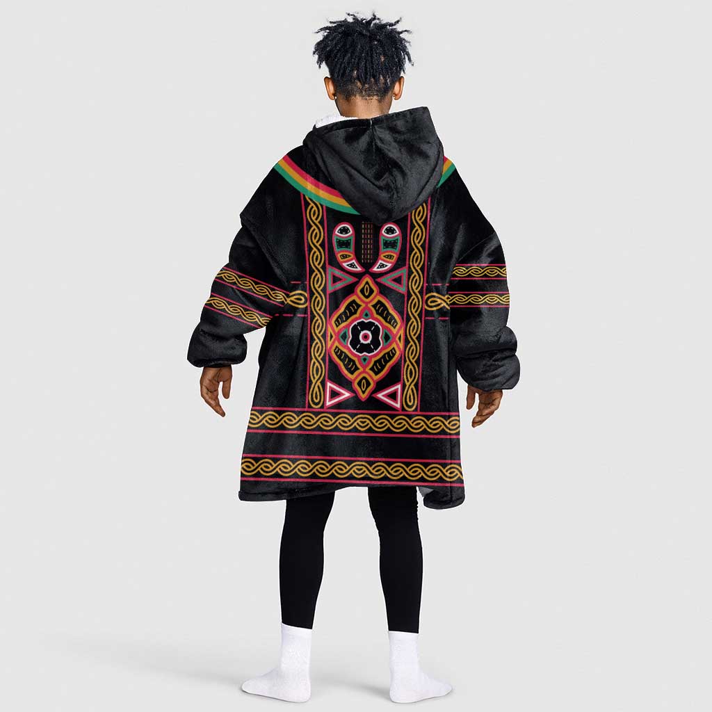 Cameroon Bamenda Kid Wearable Blanket Hoodie Toghu Traditional Pattern
