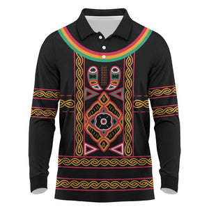 Cameroon Bamenda Long Sleeve Polo Shirt Toghu Traditional Pattern