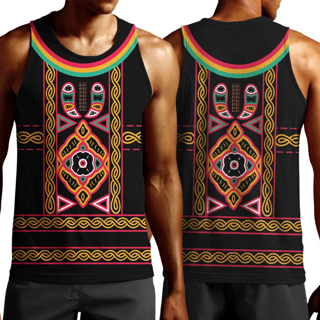 Cameroon Bamenda Men Tank Top Toghu Traditional Pattern