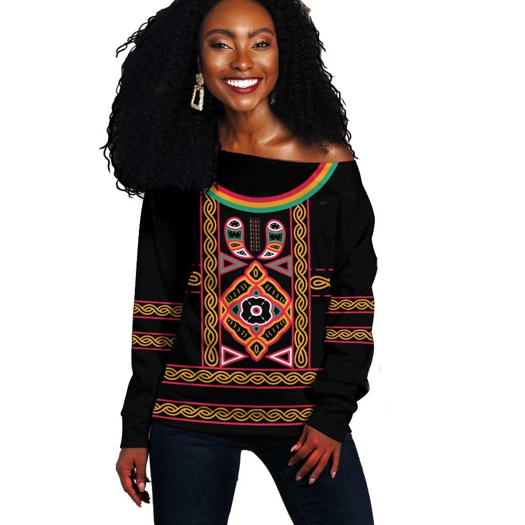 Cameroon Bamenda Off Shoulder Sweater Toghu Traditional Pattern