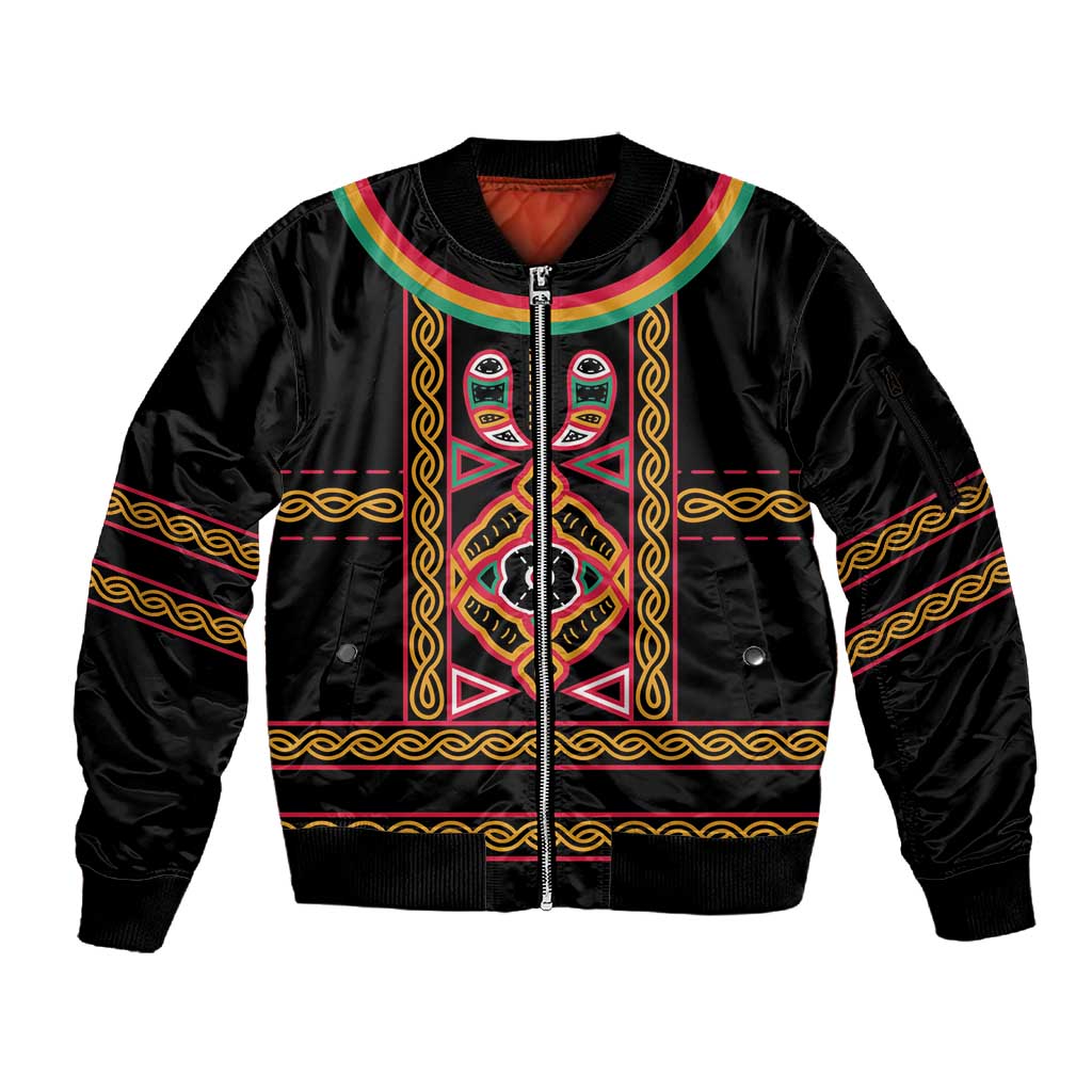 Cameroon Bamenda Sleeve Zip Bomber Jacket Toghu Traditional Pattern