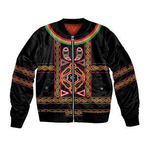 Cameroon Bamenda Sleeve Zip Bomber Jacket Toghu Traditional Pattern