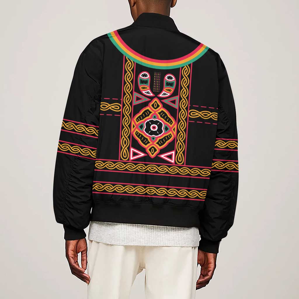 Cameroon Bamenda Sleeve Zip Bomber Jacket Toghu Traditional Pattern