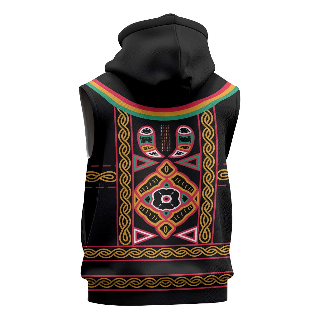 Cameroon Bamenda Sleeveless Zip Hoodie Toghu Traditional Pattern