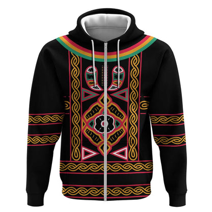 Cameroon Bamenda Zip Hoodie Toghu Traditional Pattern