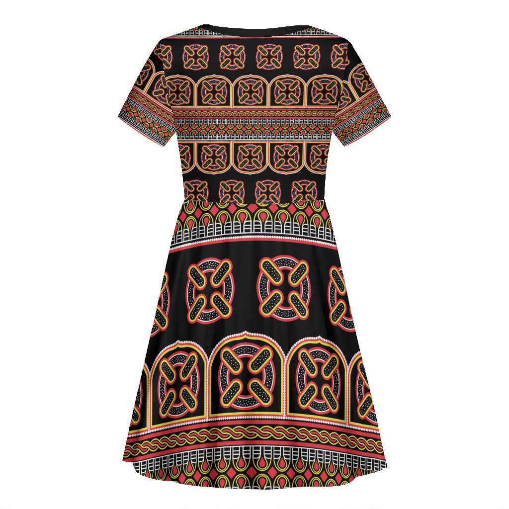 Bamenda Toghu Kid Short Sleeve Dress Cameroon Traditional Pattern