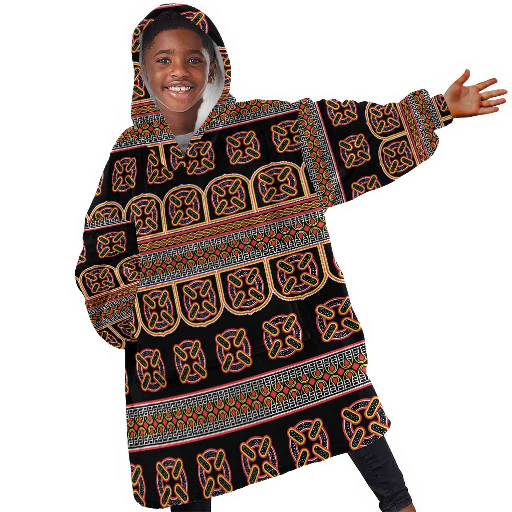 Bamenda Toghu Kid Wearable Blanket Hoodie Cameroon Traditional Pattern