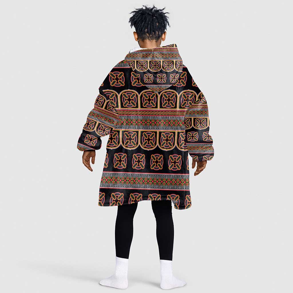 Bamenda Toghu Kid Wearable Blanket Hoodie Cameroon Traditional Pattern