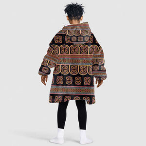 Bamenda Toghu Kid Wearable Blanket Hoodie Cameroon Traditional Pattern