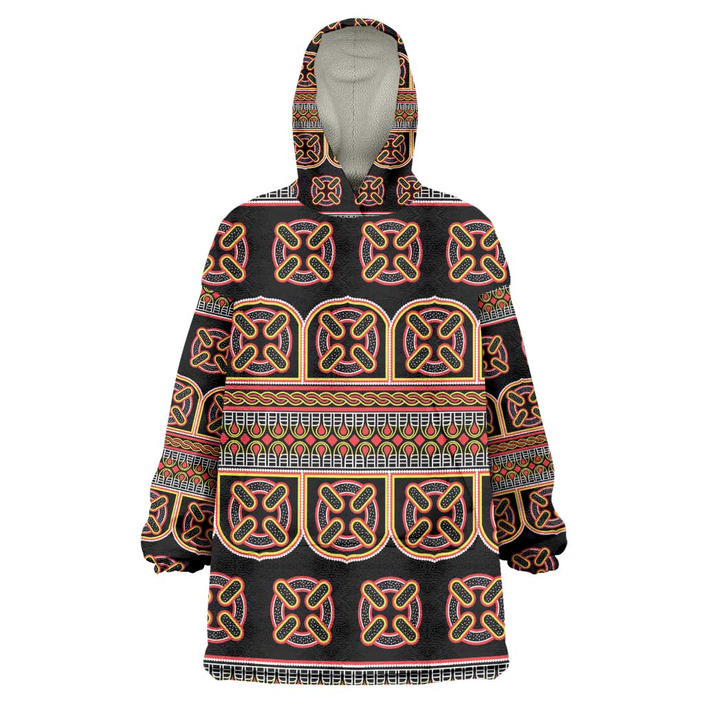 Bamenda Toghu Kid Wearable Blanket Hoodie Cameroon Traditional Pattern